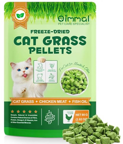 KerYuuryeeng Freeze-Dried Cat Grass for Cats- Natural Digestive Support & Hairball Care for Indoor Cats – Wheatgrass Pellets for Play & Enrichment – 80g