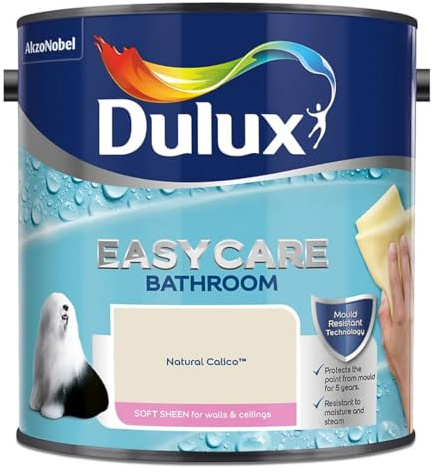Natural Calico Dulux Easycare Bathroom Soft Sheen Paint 2.5L – Moisture & Steam Resistant, Mould Protection, Washable Durable Finish for Bathroom Walls & Ceilings
