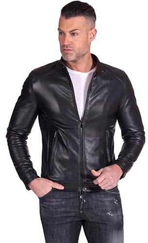 D'Arienzo Giacca in Pelle Uomo Nera Vera Pelle Primavera Moto Giubbotto Giubbino Biker Made in Italy Ted Nero/58