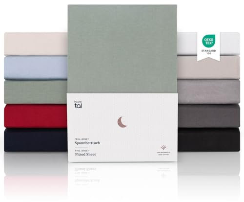 Blumtal® Premium Spannbettlaken 180x200cm Jersey - OEKO-TEX zertifiziertes Bettlaken 180x200 - Spannbettlaken 180x200cm Baumwolle - Bettlaken 180x200 Baumwolle - Leintuch 180x200 Spannbettlaken - Grün