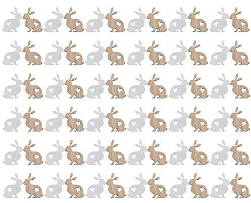 Amosfun 72pcs Easter Wooden Embellishments Rabbit Bunny Shape Hanging Ornaments with Box for Easter Party Decorations