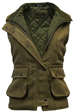 Walker & Hawkes - Bayston - Veste sans manches Derby - pour femme - tweed - chasse/campagne - sauge clair - EU 36 (UK 8)
