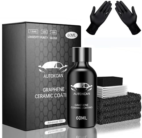 Autokcan Graphene Ceramic Coating(60ML), 10H Ceramic Coating for Cars, High Gloss Anti-Scratch Nano Coat Kit Hydrophbic Mirror Paint Protection 3 Years Prorection