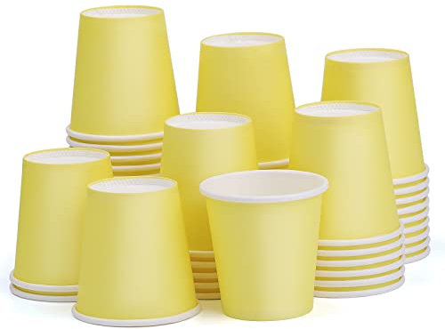 [Paquete de 50] Vasos de papel de 3 onzas, vasos de baño desechables, vasos de enjuague bucal pequeños, mini tazas de espresso, picnic, oficina y viajes (amarillo)