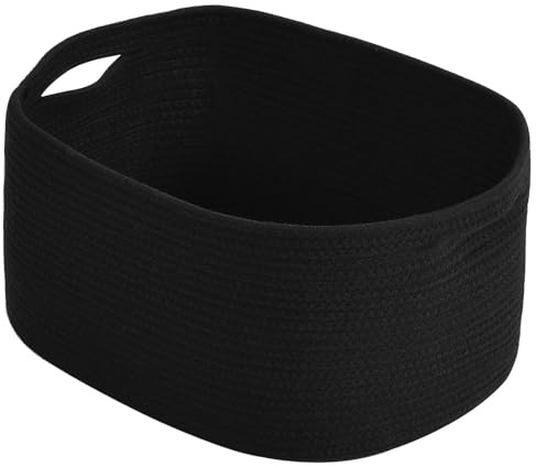 ECDYQXVU 15x10x9 Inch Woven Cotton Rope Storage Basket, Black, 1 Pack
