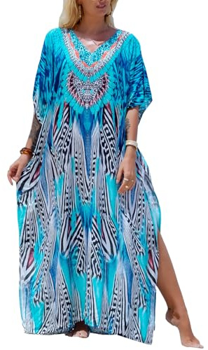 L-Peach Robe de Plage Longue Caftan Boheme Robe Maxi pour Femme