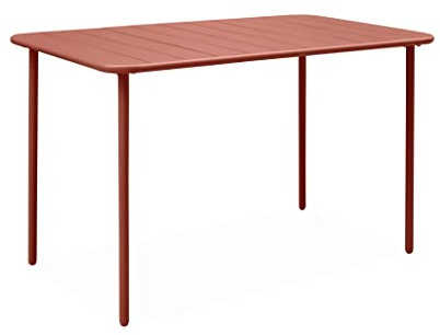 Alice's Garden - Table de Jardin métal 4 Places. Terracotta. Amelia. 120x70cm. Traitement antirouille. Lattes et Bords arrondis