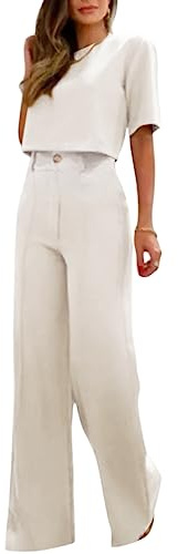ORANDESIGNE Completo Donna Elegante Tailleur Estivo Casacca E Pantaloni Cerimonia Curvy Set Abbigliamento 2 Pezzi Ufficio Formale Costume Lavoro Completino Casual Outfit A Bianco M