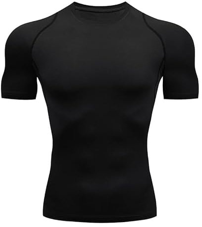 Smatstyle Compression Shirt Short Sleeve Men's Sports T-Shirt Compression Training Shirt Elastic Short Sleeve Quick-Drying Functional Shirt Breathable Running Shirt, black, M