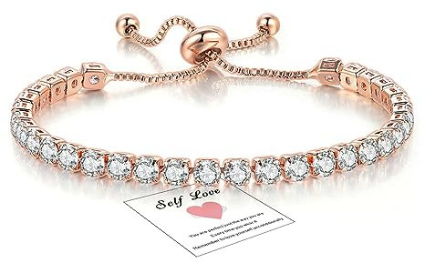 HEEYA Rose Gold Tennis Bracelets, Sterling Silver Tennis Bracelets for Women, Silver Infinity Crystal Sister Friendship Bracelet, Adjustable Diamond Cubic Zircona Lady Bracelet Birthday Gifts