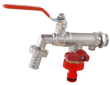 Wärmer System Robinet de jardin extérieur 1,27 cm avec clapet anti-retour, robinet double sortie (levier double sortie robinet 1/2 x 3/4 x 3/4)
