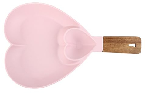 soulnioi Heart Shape Chip and Dip Bowl,Chip and Dip Platter Tray with Wooden Handle,Nacho Tray Dip Dishes,Reusable Party Serving Trays and Platters,for Salads,Breakfast,Burger Plate Pink