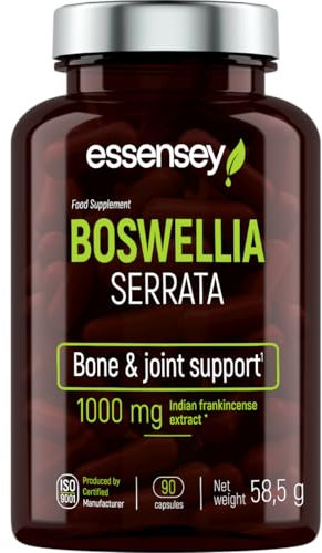 ESSENSEY - Boswellia-Kapseln I 1000 mg pro empfohlener Tagesdosis I 90 Kapseln I 600 mg Boswelliasäure I Für Vegetarier I 45 Tagesdosen I Zellulosekapsel