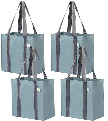 VENO 4 Pezzi. borse per la spesa e la spesa riutilizzabili con manici e fondo rigido in un formato compatto e conveniente. Borsa tote pieghevole, resistente e resistente (Azzurro, 4 Pz.)