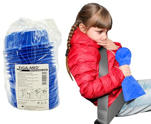 Brechtüten mit Mundstück in Folie | Kotztüte | Auffangbeutel | Spuckbeutel | Brechbeutel | blau | 25/50/100 Stück (25)