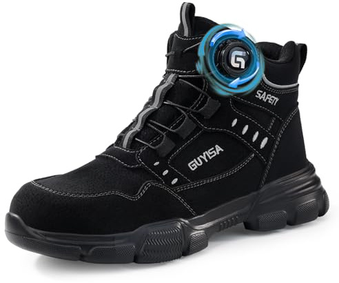 GUSAYEX CE Certified Steel Toe Cap Safety Boots Mens Lightweight Work Boots | Quick dial, impact and puncture protection, flexible cushioning for warehouse, logistics, workshop and fit-out work