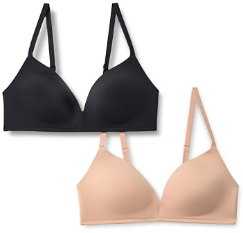 Amazon Essentials Bralette con Scollo Profondo Foderata in Microfibra Donna, Pacco da 2, Bronzo Lavato/Nero, 1A