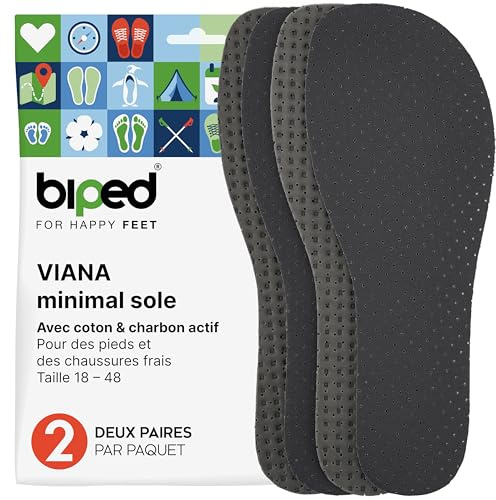 biped Minimal sole VIANA Lot de 2 paires de semelles pour chaussures minimales et barefoot - Semelles en charbon actif avec du coton véritable - Semelles pour adultes et enfants (43)
