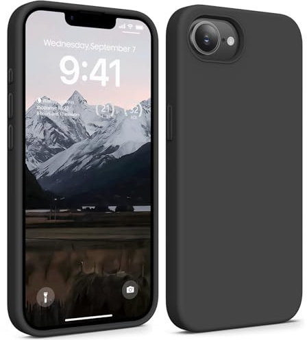 OIIAEE Compatible with iPhone 16e Case (2025) 6.1 Inch, Soft Ultra Slim Protective Shockproof Liquid Silicone Phone Case Cover with Anti-Scratch Microfiber Lining,Black