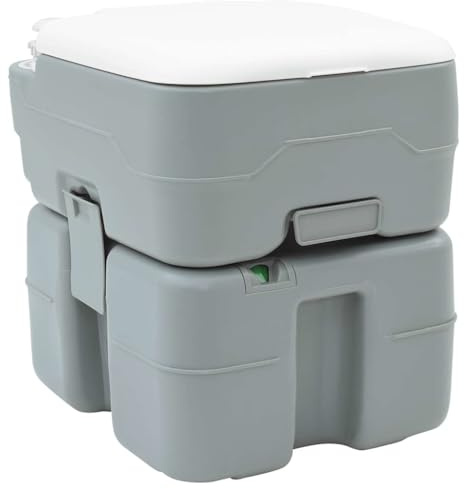 vidaXL Tragbare Campingtoilette mit 10L Frischwassertank und 20L Abfall. Grauer Körper, weißer Deckel – perfekt für Outdoor-Abenteuer, Reisen und Wandern. Ein Must-Have für dein Zubehör und Loo-Möbel.