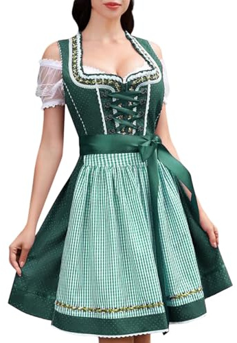 Duohropke Dirndl – Vestito tradizionale da donna per Oktoberfest tradizionale, sexy, abito tradizionale curvy, classico, senza camicia, in raso, per costume tradizionale bavarese, abito tradizionale