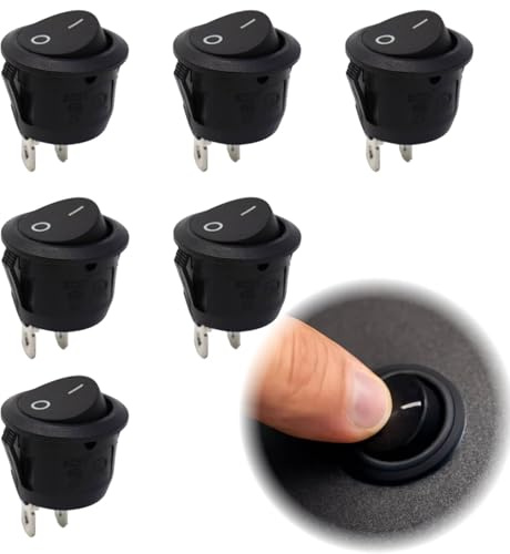 Lot de 6 mini interrupteurs à bascule, ronds, 2 pôles, ON/OFF, avec auto-blocage, 10 A/125 V, 6 A/250 V, noirs, pour voiture, bateau, appareils ménagers