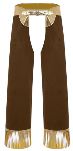SiiRoh Homme Pantalon Chaps Cowboy Costume Cowboy Occident Franges Pantalon De Soirée Mascarade Halloween Carnaval Clubwear Brun S