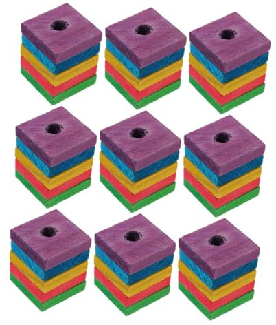 VILLCASE 50pcs Parrot Chewing Wood Blocks for Birds Safe Wooden Chips Promote Beak Health and Foot Coordination DIY Bird Cage