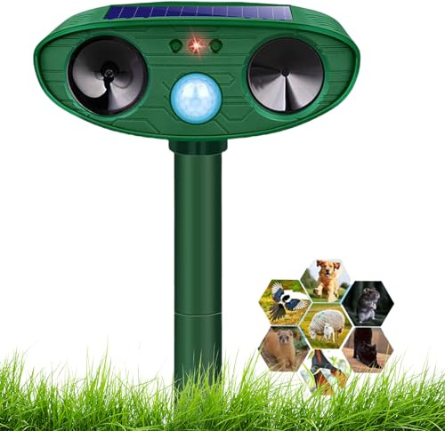 Répulsif Chat Ultrason, Repulsif Chat Solaire & Répulsif Animaux, Étanche Repulsif Chat Exterieur avec Détecteur pour Chats Chiens Souris Ratons Animaux de Jardin