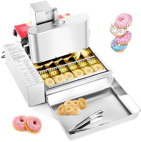 VEVOR Macchina Automatica per Ciambelle Friggitrice per Ciambelle Resa 360 pezzi/h Macchina Commerciale da Forno 6 File in Acciaio Inossidabile Controllo Intelligente a Forma di Anello