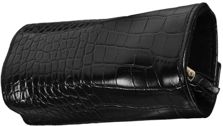 JOINPAYA Borsa Porta Gioielli da Viaggio Nera in Velluto Effetto Coccodrillo, Piccolo Organizer Portatile Grande Capacità, Custodia Arrotolabile per Anelli, Orecchini e Collane, per Viaggi
