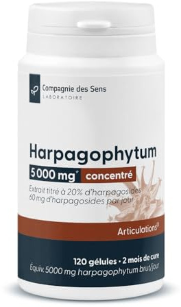 Harpagophytum Griffe du Diable 60 mg d'Harpagosides par Jour - Extrait Concentré Titré à 20% - Confort Articulaire - 5 000 mg Équivalent Plante - Gélules Végétales - Compagnie des Sens Laboratoire
