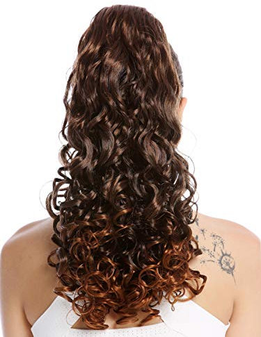 WIG ME UP - 19AXL-V-2T30 Postiche couette queue de cheval longue volumineuse très bouclée mélange brun acajou 50 cm