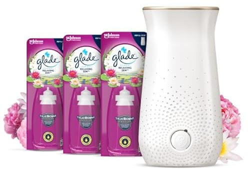 Glade Sense & Spray Holder and Refills, Motion Activated Automatic Room Spray and Odour Eliminator for Home, Relaxing Zen, 1 Holder and 3 Refills (3 x 18ml)