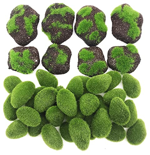 Woohome - 38 Piezas de Espuma Artificial de Rocas Decorativas, 30 Piezas Verde Artificial Moss Rocks y 8 Piezas de café de Arena Artificial de Espuma Muss para decoración de jardín, arreglos Florales