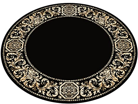 Belle Arti Runder Teppich Wohnzimmer Schlafzimmer Wonzimmerteppich Kurzflorteppich Rund 150 Durchmesser in schwarz Gold, Vintage Style, Barock, Anti-Rutsch, 100% Rayon Viskose - schwarz, 150 cm, Rund