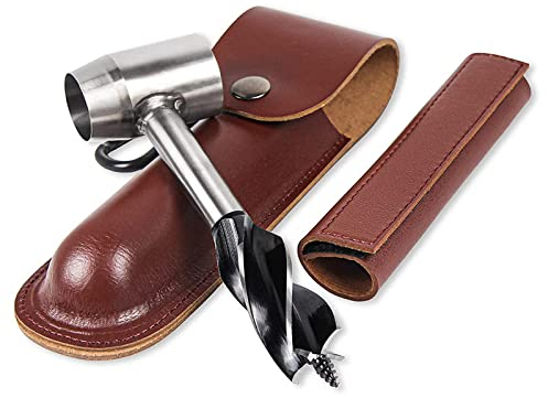 Manueller Survival-Bohrer mit Lederetui, 10,3-Handbohrer für die Holzbearbeitung, Mehrzweck-Überlebenswerkzeuge für Bushcraft-Siedler, Schraubenschlüssel, Scotch-Eye-Holzbohrer, Outdoor-Holzstift und