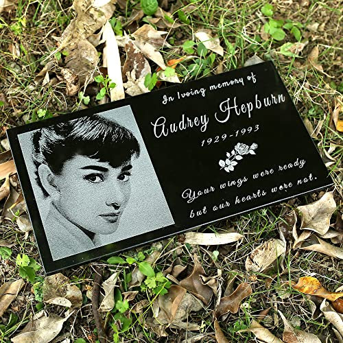 AXEN Piedra conmemorativa humana, piedra conmemorativa personalizada, piedra de granito negro con imagen, tamaño 12 x 6 pulgadas