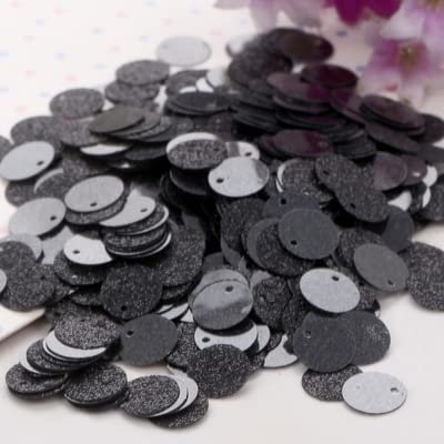 200 Stück 10 mm 20 mm Glitzer-Pailletten, flach, rund, PVC-Pailletten mit Blitzpulver-Pailletten zum Basteln – schwarz, 20 mm, 10 g