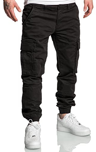 REPUBLIX Herren Jogger Cargo Chino Jeans Hose R7020 Schwarz W29