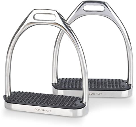 Equinate Steigbügel Luna 10cm Edelstahl - Mit Anti-Rutsch Trittfläche aus Gummi - Für Erwachsene und Kinder - 2 Stück