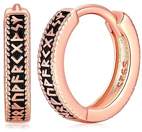 Wikinger Creolen Ohrringe Herren Silber 925 Wikinger Ohrringe Roségold Damen Klapp Wikinger Runen Creolen Wikinger Ohrschmuck Schmuck für Herren Männer Frauen