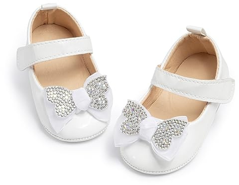 Miamooi Infant Baby Girls Wedding Dress Shoes Bow Ballet Princess Mary Jane Flats Toddler First Walkers Sneaker Newborn Crib Baptism Shoes