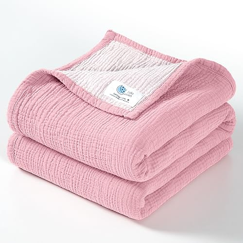 Lulu moon Muslin Baby Blanket - Cotton Quilt for Toddlers - Reversible Cot Blanket for Babies, Boys and Girls, 120 x 120 cm (Pink)