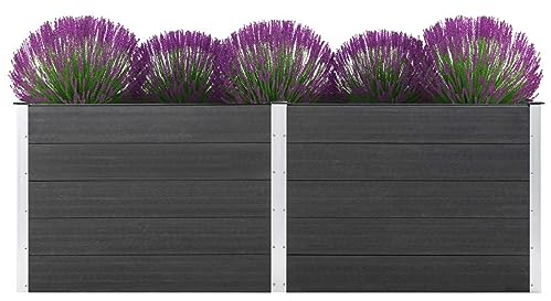 LAPOOH Garten-Hochbeet, Hochbeet Balkon, Pflanztisch, Kräutergarten, Kräuterbeet, Kräuterspirale, Blumenkasten, Pflanzkasten, 250 x 100 x 91 cm WPC Grau