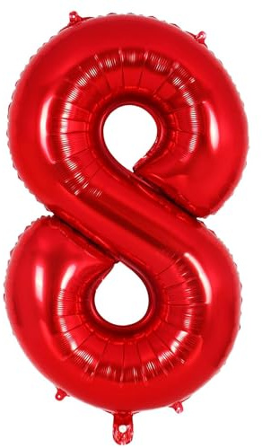 Ponmoo Foil Palloncini Numeri 8 Rosso 40 (101cm), Gonfiabili Elio o Aria, Gigante Numero 0-9, 10-29, 30-100, Granda Palloncino per Anniversario, Decorazione Feste di Compleanno