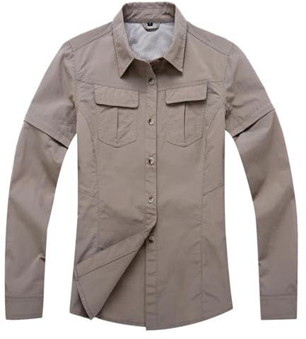 SOYNIA Chaqueta Camisa De Senderismo para Acampar para Mujer Blusa De Senderismo De Secado Rápido con Control Extraíble para Caminar Viajes Escalada Senderismo L Color Caqui