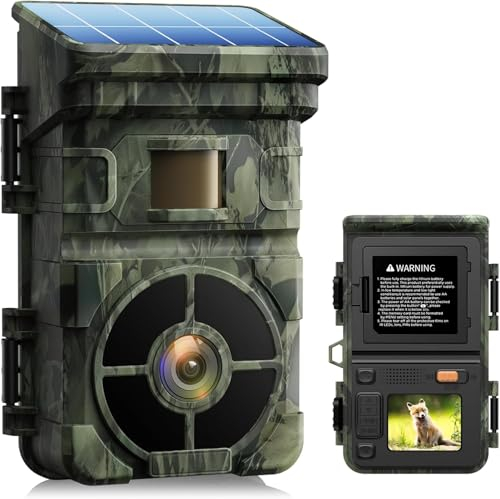 VOOPEAK Wildkamera Solar 4K 30fps 48MP, Wildkamera mit Bewegungsmelder Nachtsicht, Wildtierkamera IR Kostenpflichtig 0,1s Auslöser 120° Erkennungswinkel IP66 Wasserdicht für Wildtier Überwachung