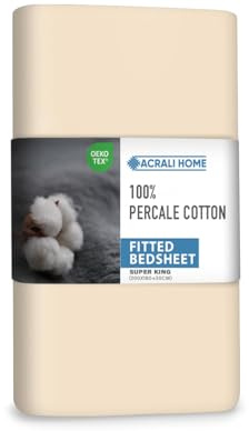 ACRALI HOME Lenzuolo con angoli certificato GOTS (crema, super king (200 x 180 + 40 cm)