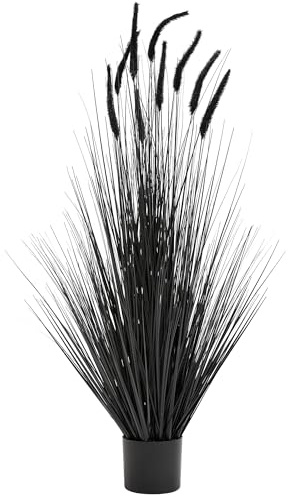 JonesHouseDeco 4ft Black Horsetail Reed Grass, 47.2in Tall Artificial Grass Plant, Faux Plants Indoor Home Decorative Artificial Plants & Flowers in Pot Fake, House Plant Outdoor Greenery Gift